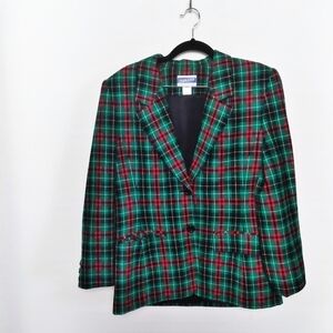 Vintage Pendleton Green and Red Plaid Double Breasted Wool Blazer size 8